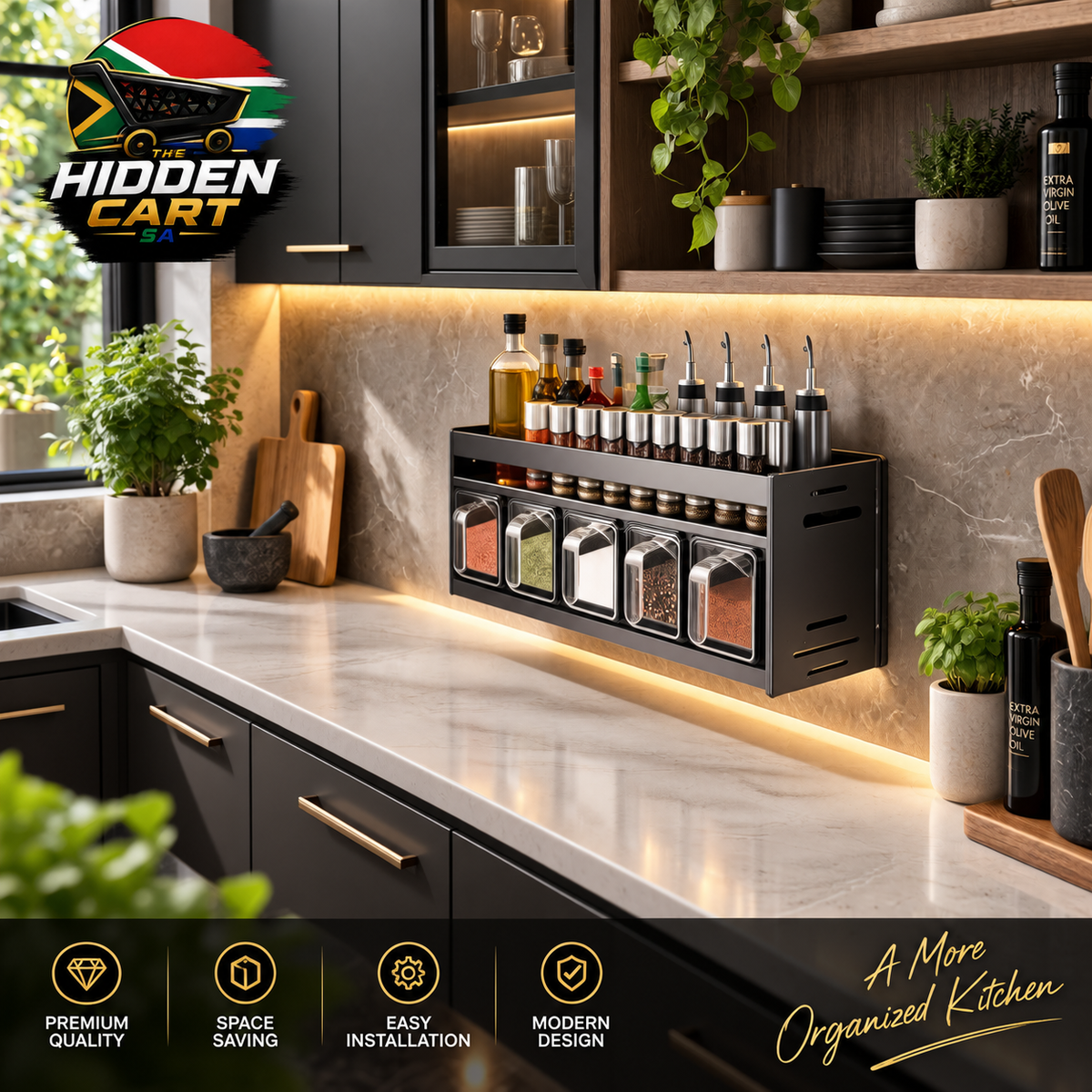 The Hidden Cart™ Pull-Out Spice Rack Organizer