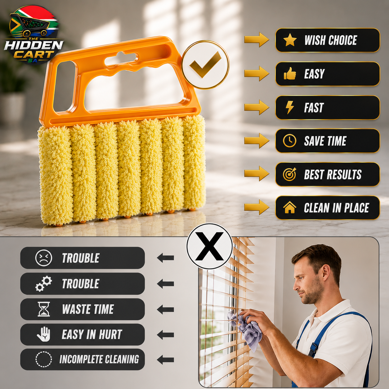The Hidden Cart™ 2-in-1 Microfiber Blind & Vent Cleaning Kit | Washable & Reusable