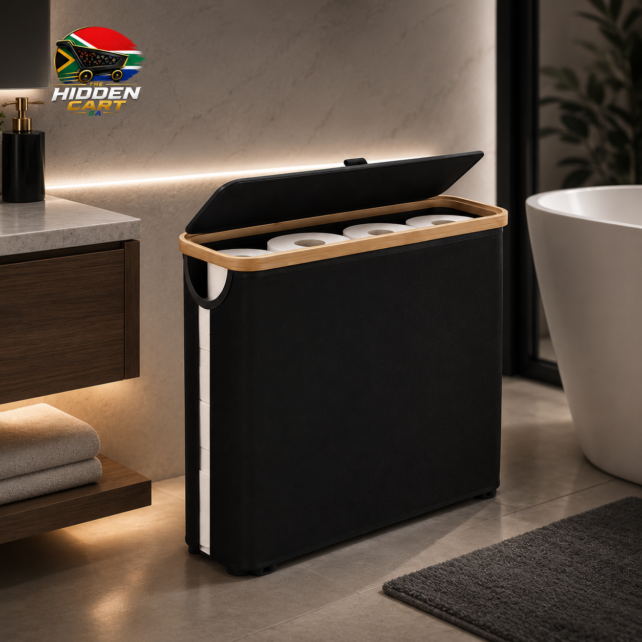 The Hidden Cart™ Large-Capacity Toilet Paper Holder with Lid