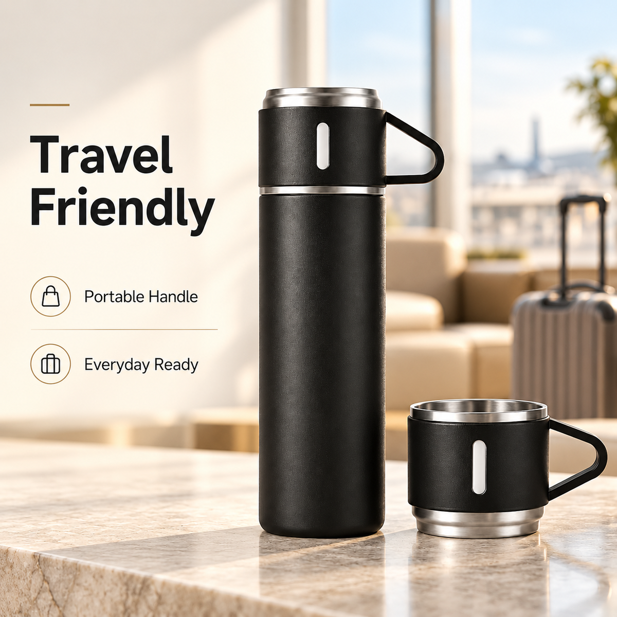 The Hidden Cart™— 500ml Insulated Flask & 3-Cup Gift Set