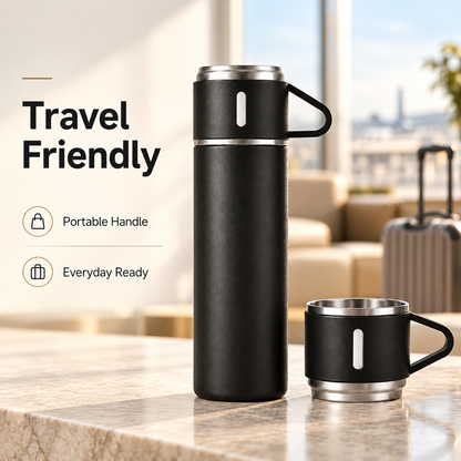 The Hidden Cart™— 500ml Insulated Flask & 3-Cup Gift Set