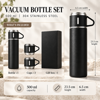 The Hidden Cart™— 500ml Insulated Flask & 3-Cup Gift Set