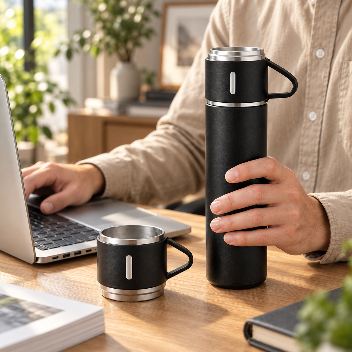 The Hidden Cart™— 500ml Insulated Flask & 3-Cup Gift Set