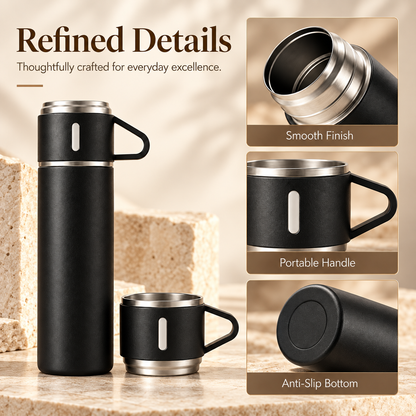 The Hidden Cart™— 500ml Insulated Flask & 3-Cup Gift Set