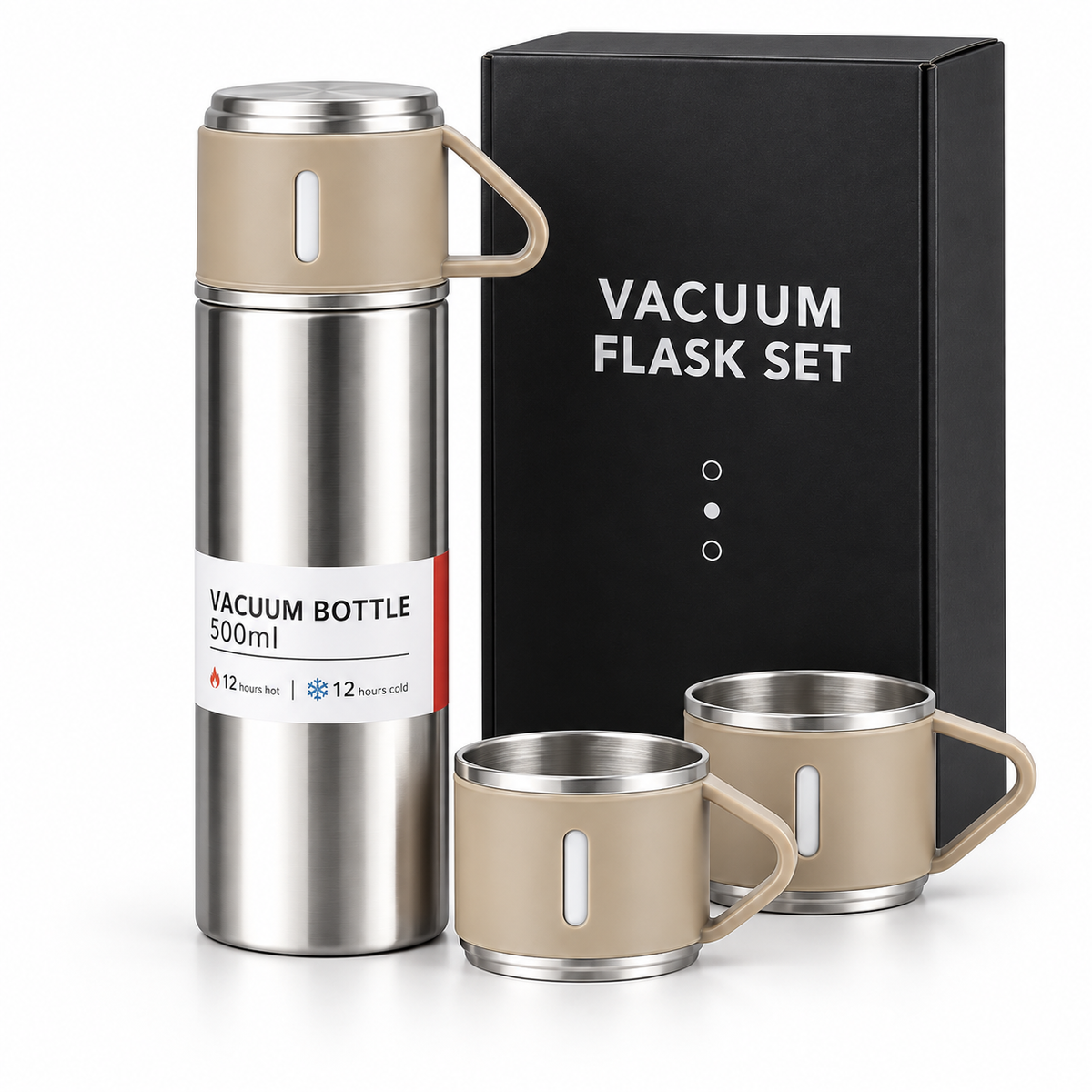 The Hidden Cart™— 500ml Insulated Flask & 3-Cup Gift Set