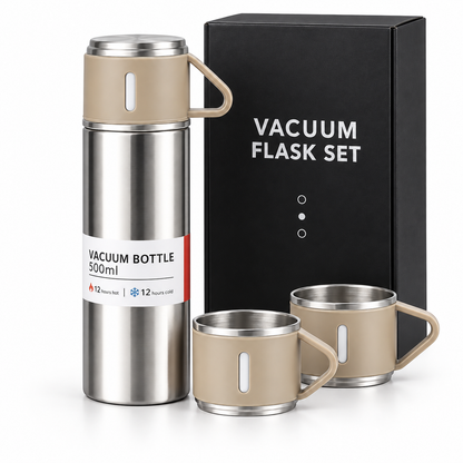 The Hidden Cart™— 500ml Insulated Flask & 3-Cup Gift Set