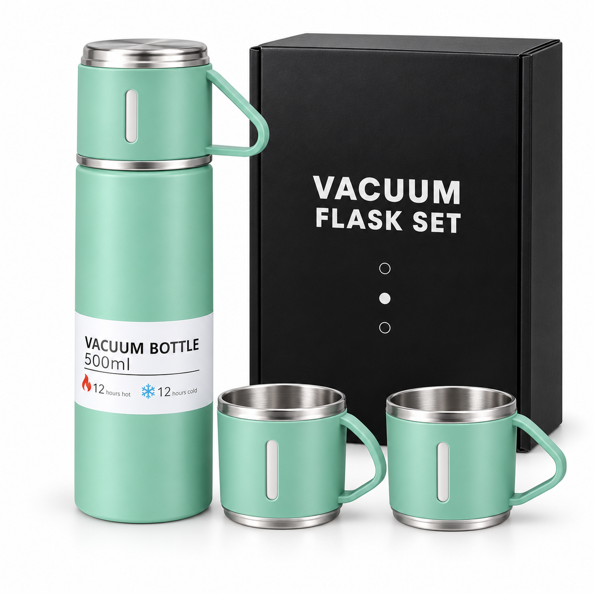 The Hidden Cart™— 500ml Insulated Flask & 3-Cup Gift Set