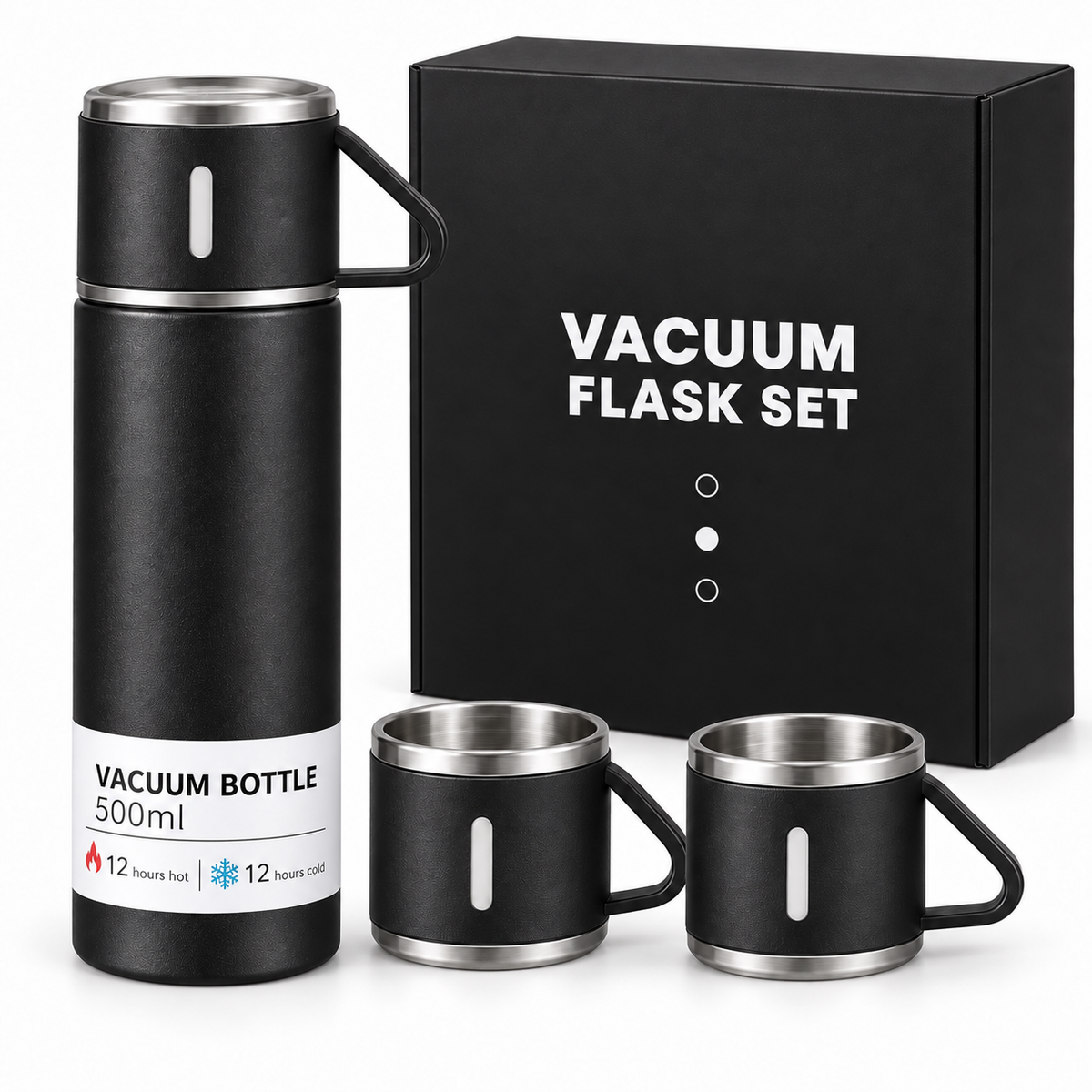 The Hidden Cart™— 500ml Insulated Flask & 3-Cup Gift Set