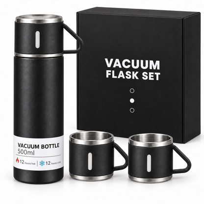 The Hidden Cart™— 500ml Insulated Flask & 3-Cup Gift Set