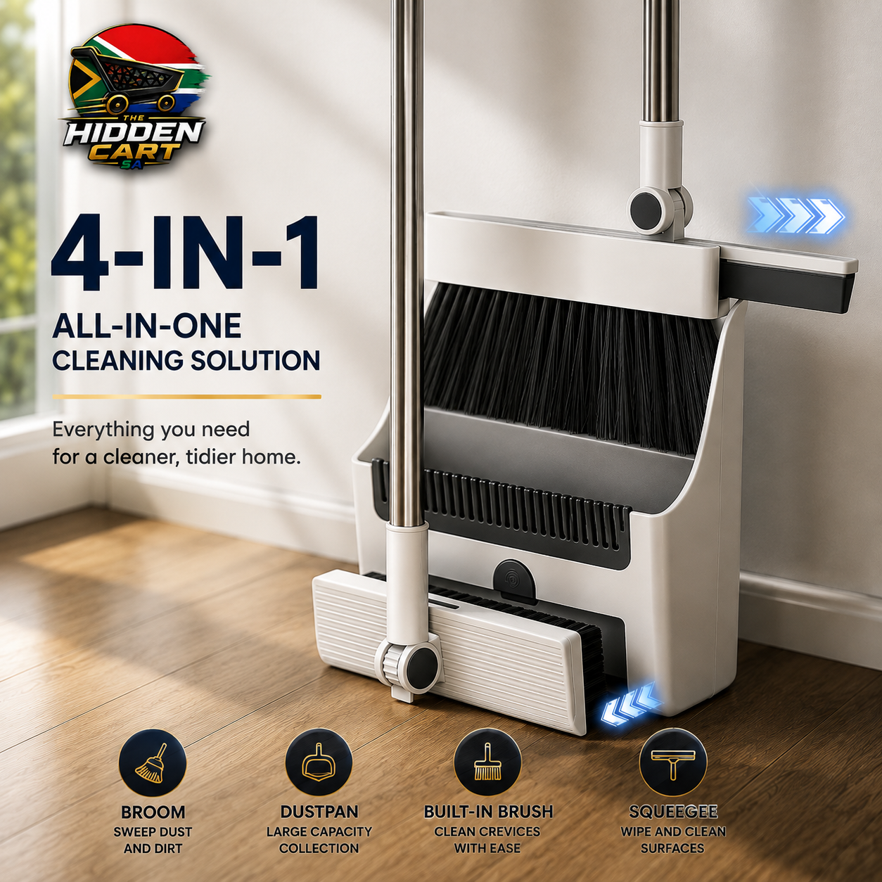 The Hidden Cart™ 4-in-1 Smart Cleaning Set | Broom, Dustpan, Hidden Brush & Squeegee