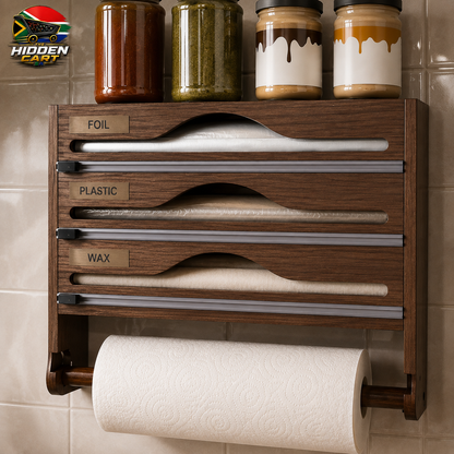 The Hidden Cart™ 3-in-1 Bamboo Wrap Dispenser & Kitchen Organizer | Foil, Plastic & Wax Storage