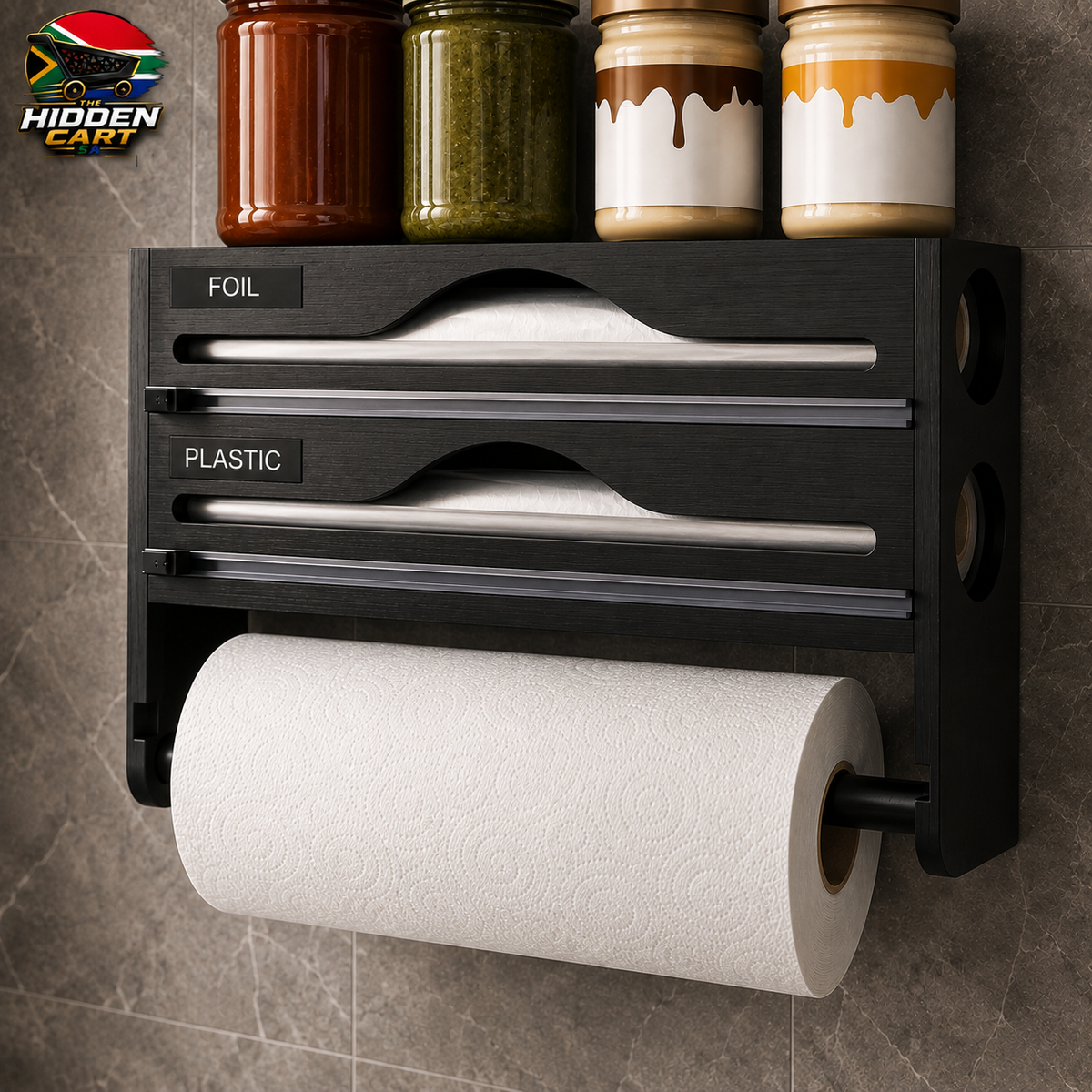 The Hidden Cart™ 3-in-1 Bamboo Wrap Dispenser & Kitchen Organizer | Foil, Plastic & Wax Storage