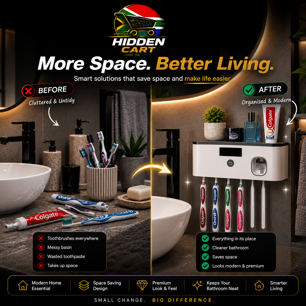 The Hidden Cart™ 2-in-1 Smart UV Sanitizer & Automatic Toothpaste Dispenser