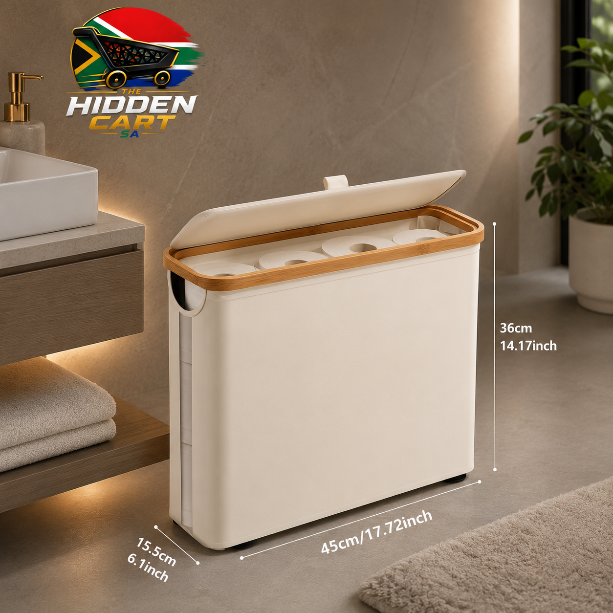 The Hidden Cart™ Large-Capacity Toilet Paper Holder with Lid