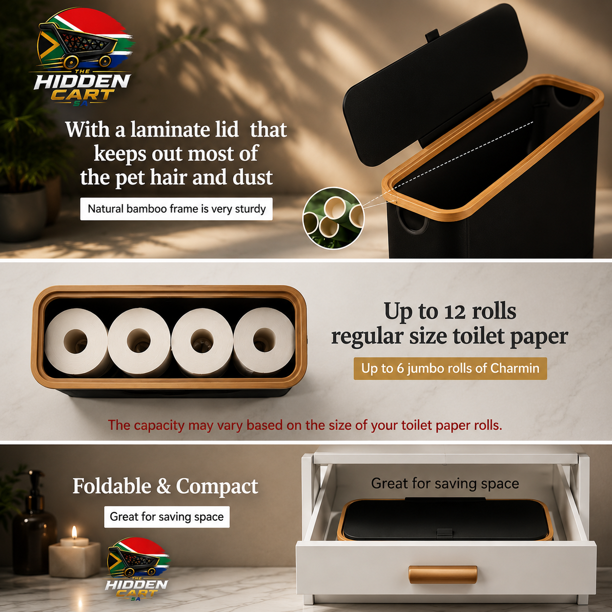 The Hidden Cart™ Large-Capacity Toilet Paper Holder with Lid
