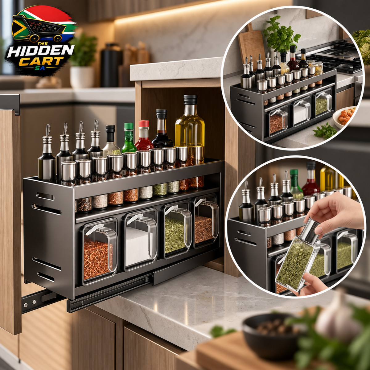 The Hidden Cart™ Pull-Out Spice Rack Organizer